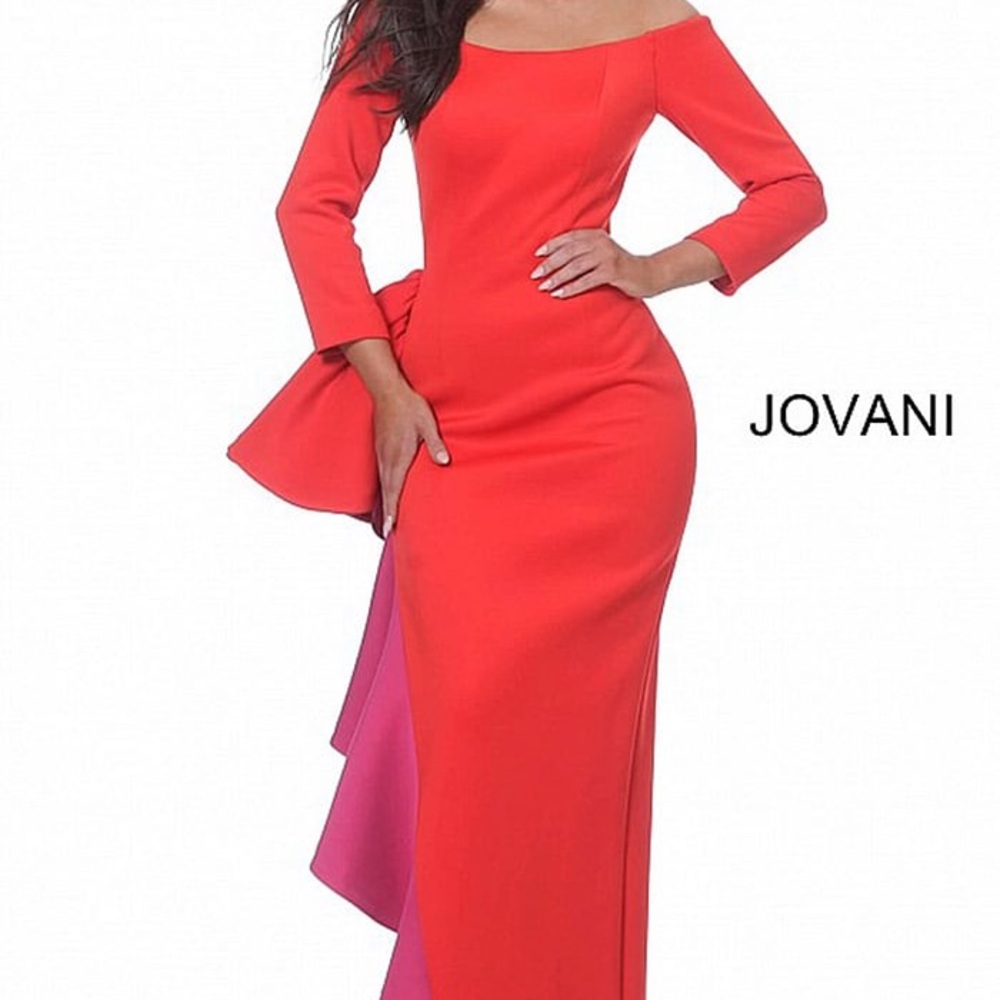 Jovani Red Fuchsia Off-Shoulder Evening Gown (Worn Once)